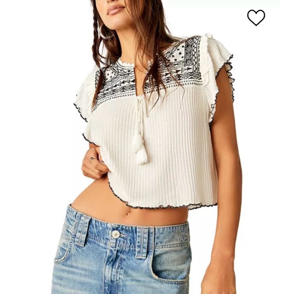 NWOT free people Embroidered White Top